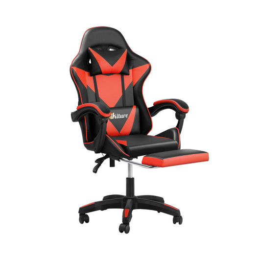 NNEED Gaming Chair with Footrest and Massage Pillow Black&Red-0