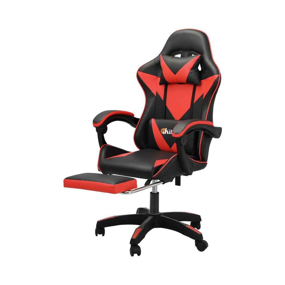 NNEED Gaming Chair with Footrest and Massage Pillow Black&Red-2