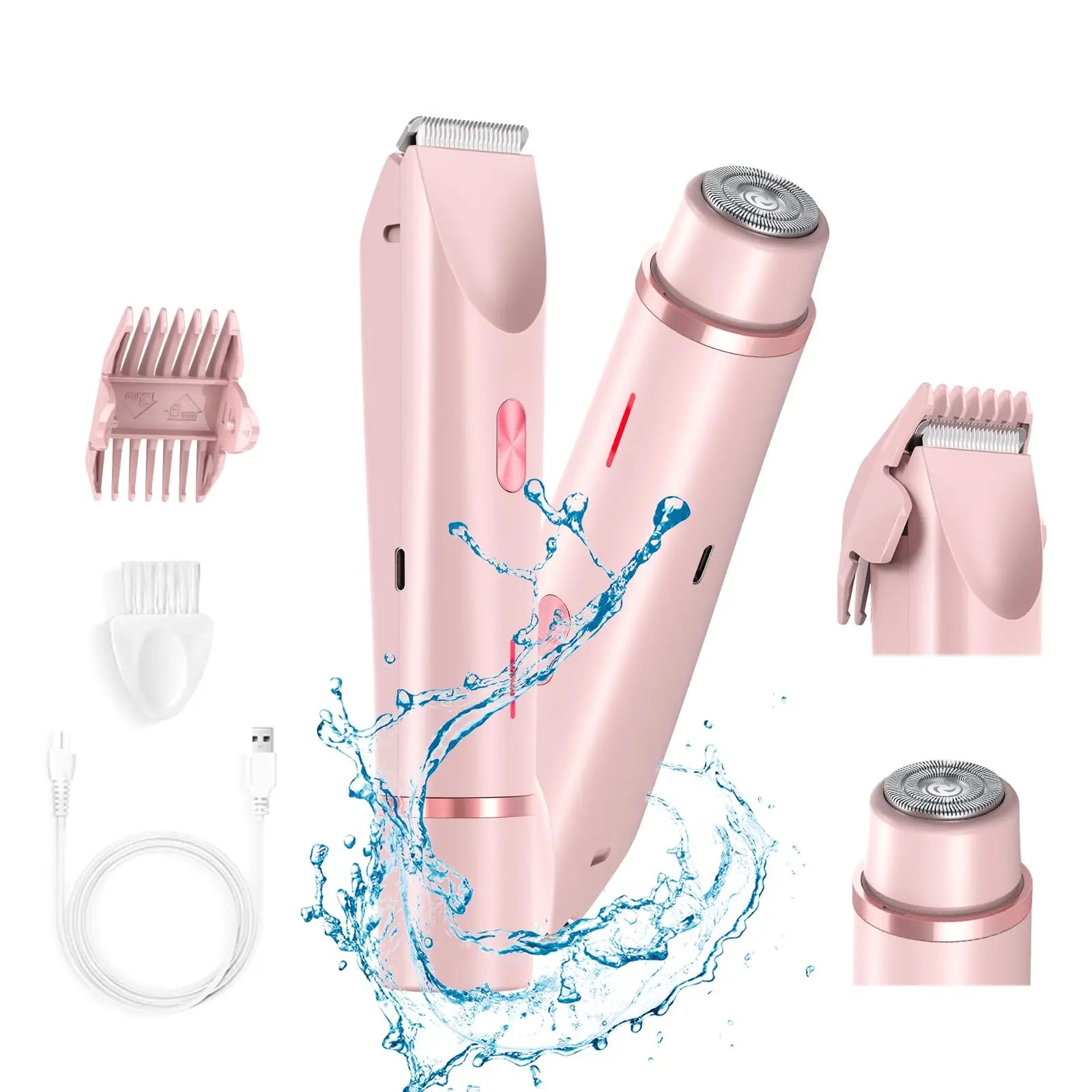 NNEOBA 2 in 1 Electric Bikini Trimmer & Facial Shaver Waterproof Pink-1